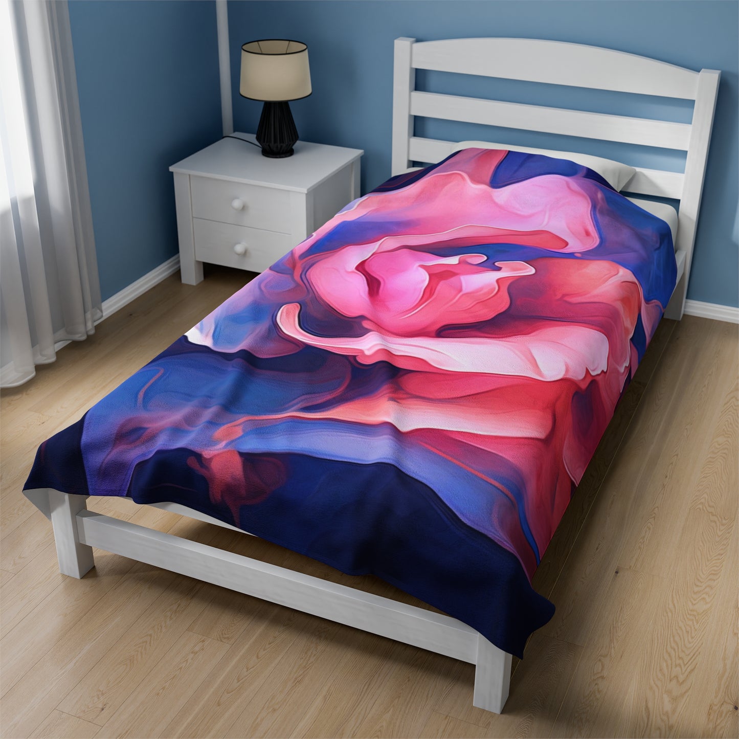 Velveteen Plush Blanket Pink & Blue Tulip Rose 1