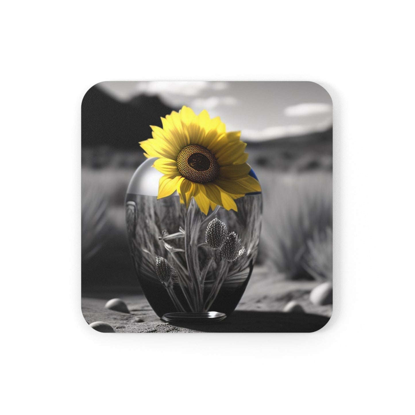 Cork Back Coaster Yellw Sunflower in a vase 3