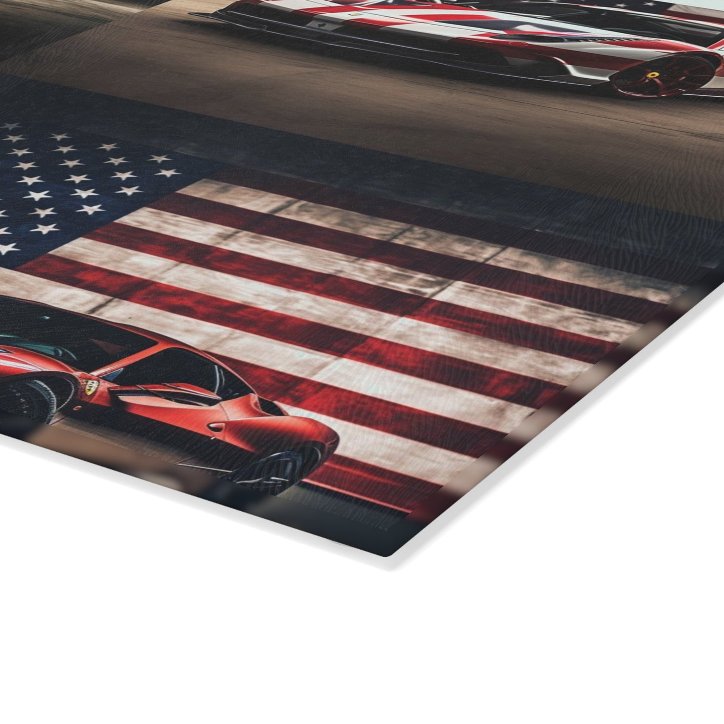 Glass Cutting Board American Flag Background Ferrari 5