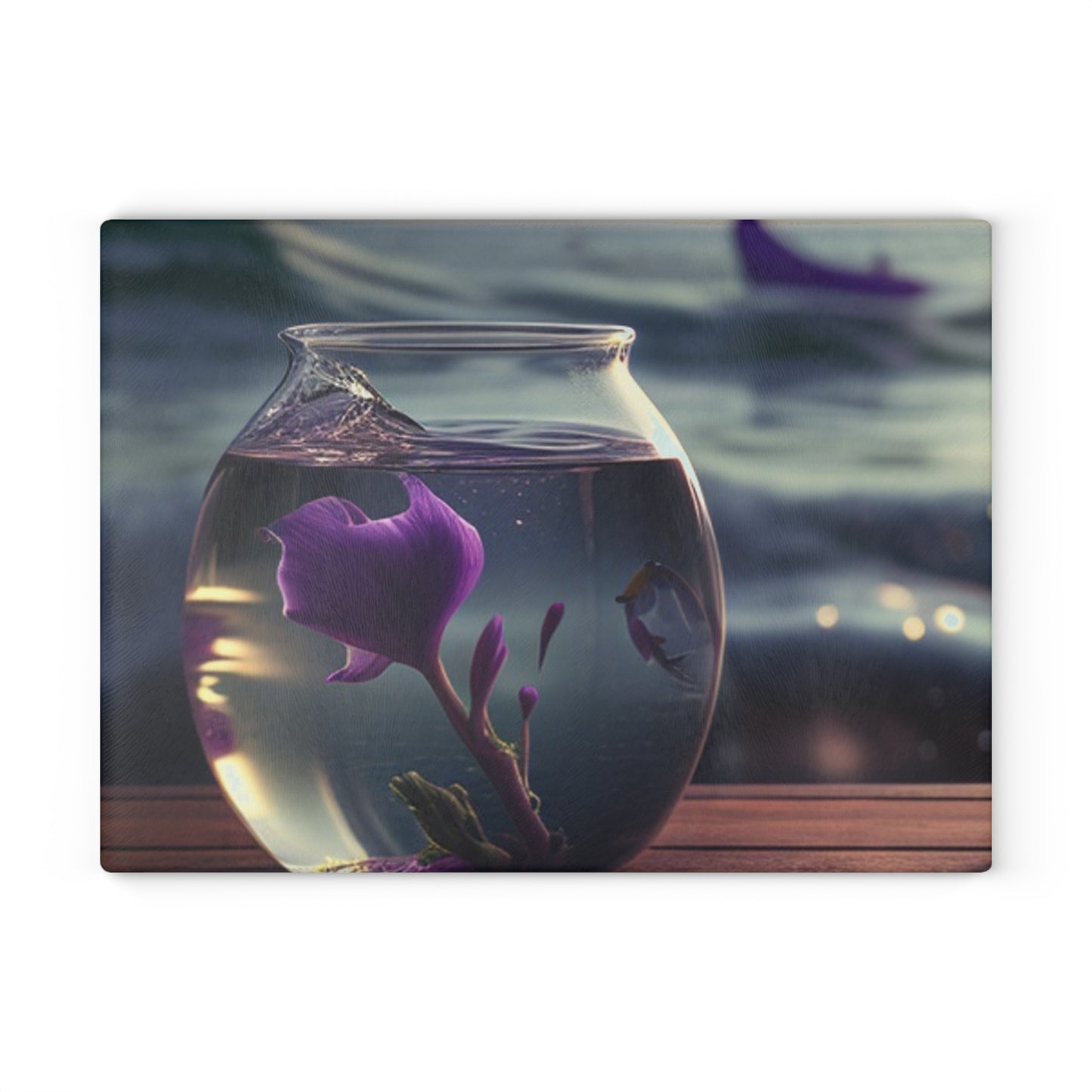 Glass Cutting Board Purple Sweet pea in a vase 1