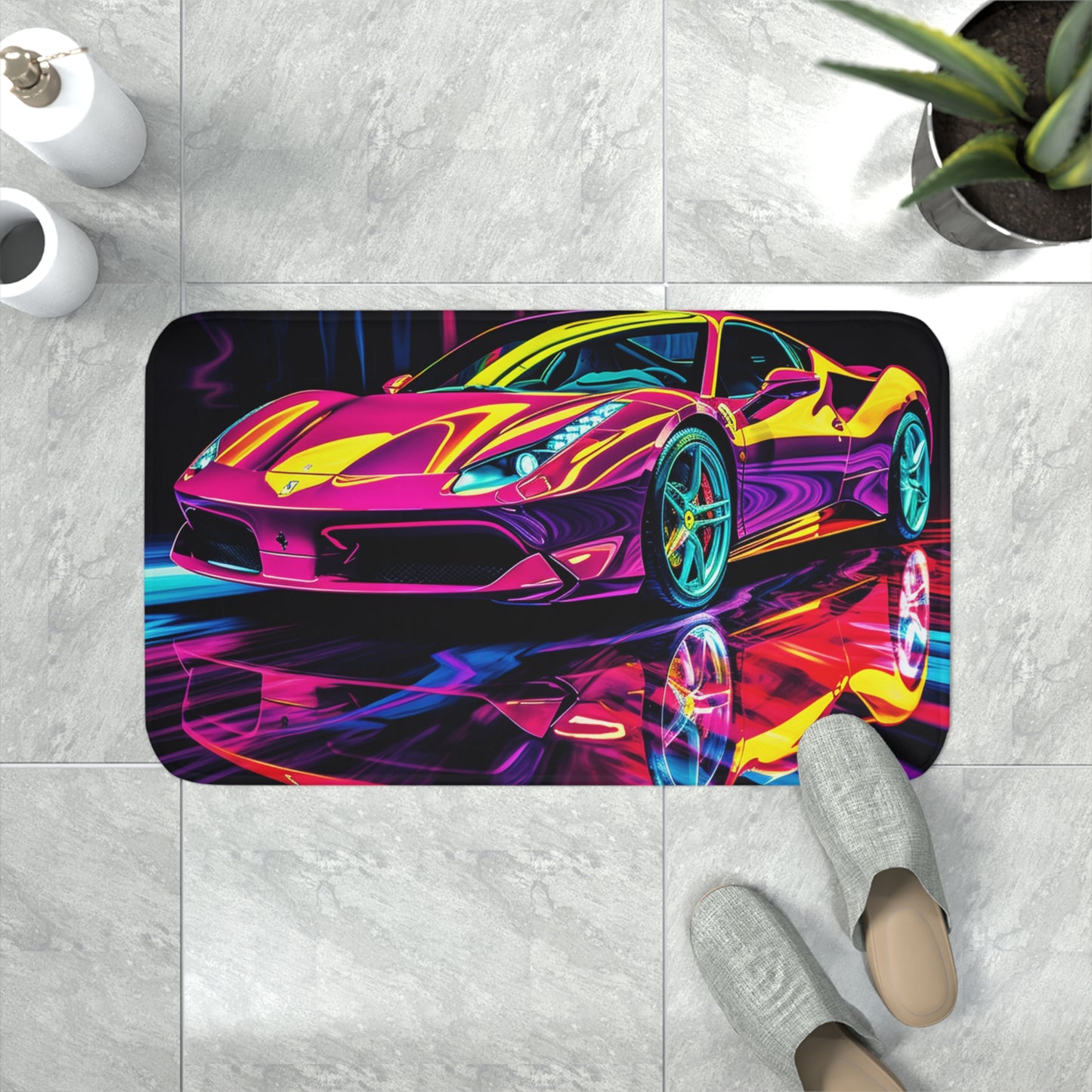 Memory Foam Bath Mat Pink Ferrari Macro 2