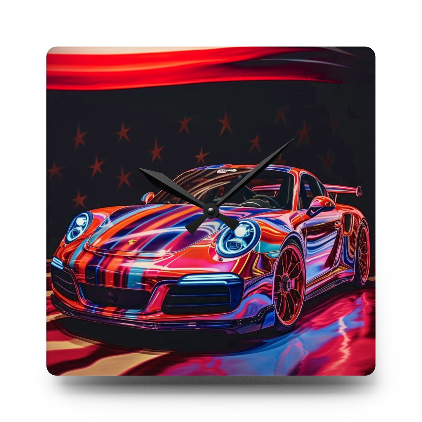 Acrylic Wall Clock American Flag Colored Porsche 2