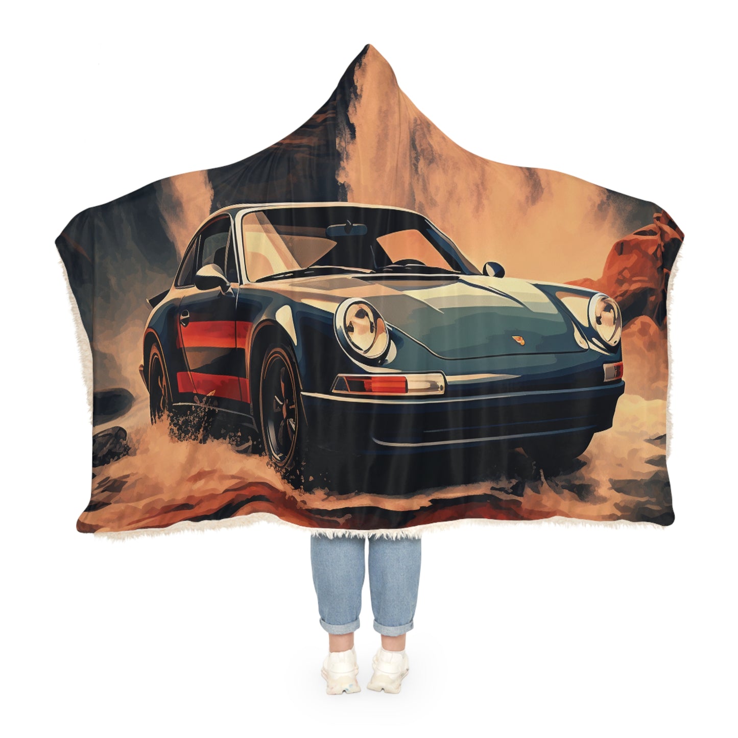 Snuggle Hooded Blanket American Flag Porsche Abstract 3