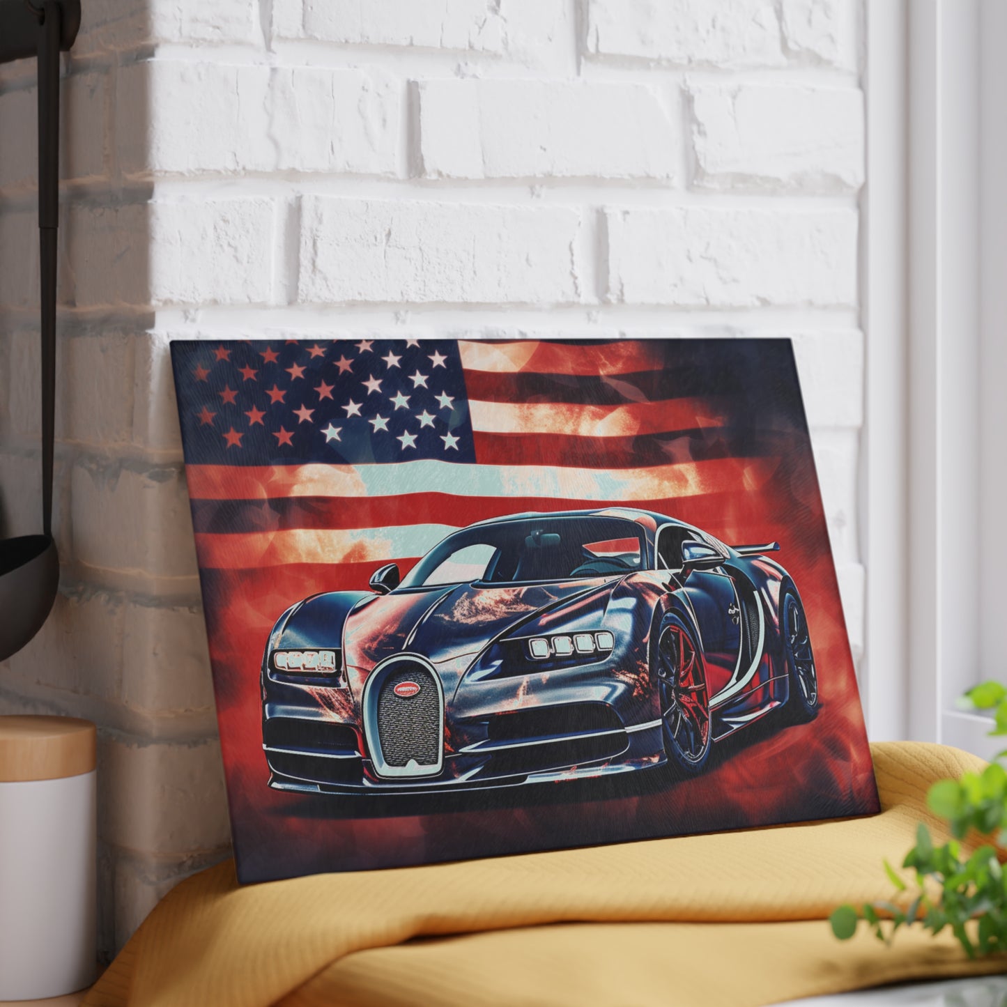 Glass Cutting Board Abstract American Flag Background Bugatti 4