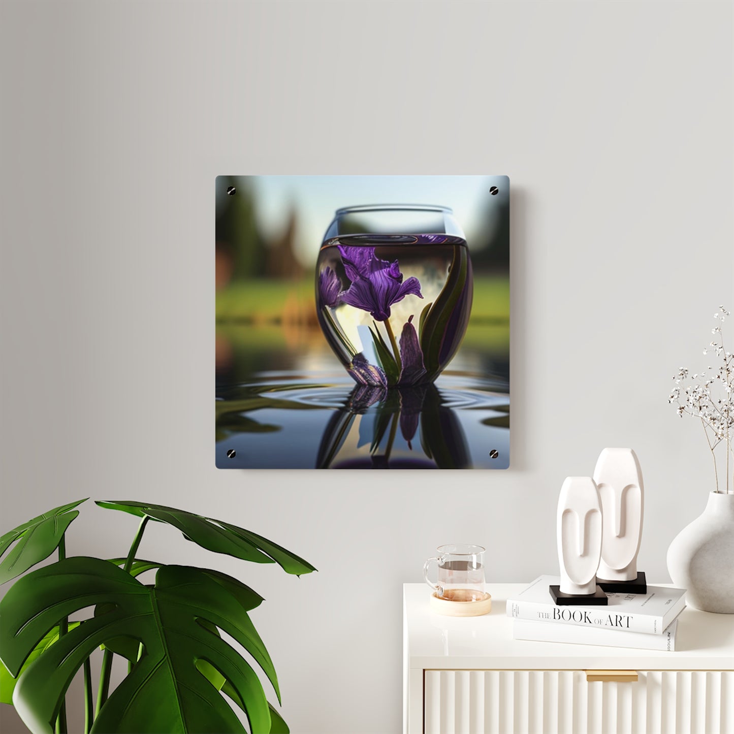 Acrylic Wall Art Panels Purple Iris in a vase 3