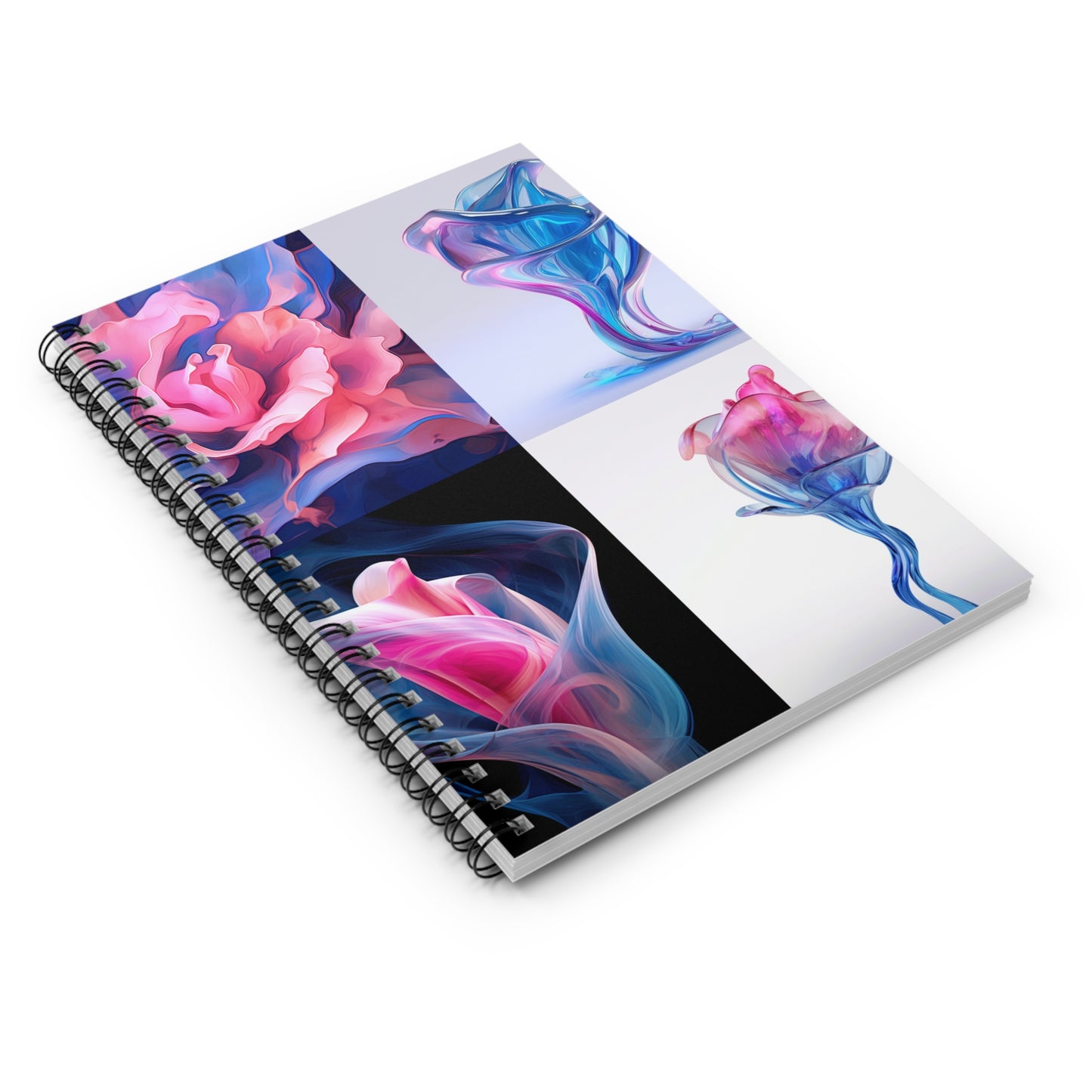 Spiral Notebook - Ruled Line Pink & Blue Tulip Rose 5