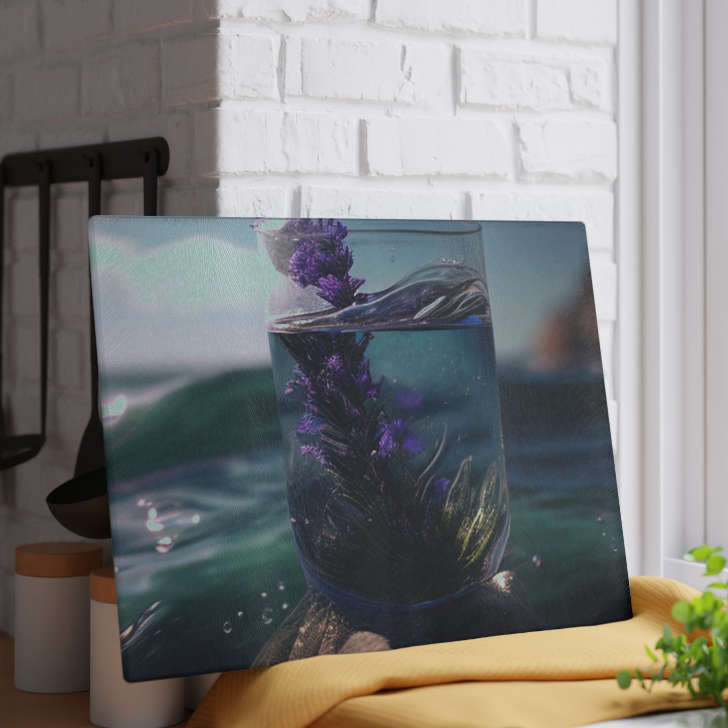 Glass Cutting Board Lavender in a vase 2