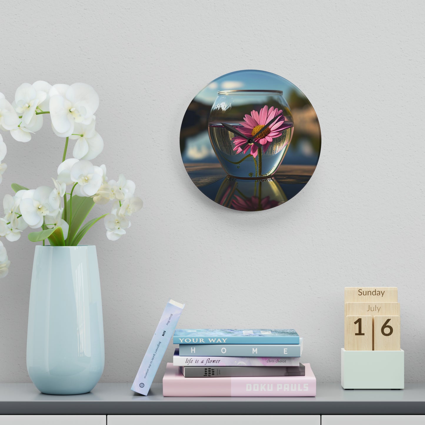 Acrylic Wall Clock Pink Daisy 3