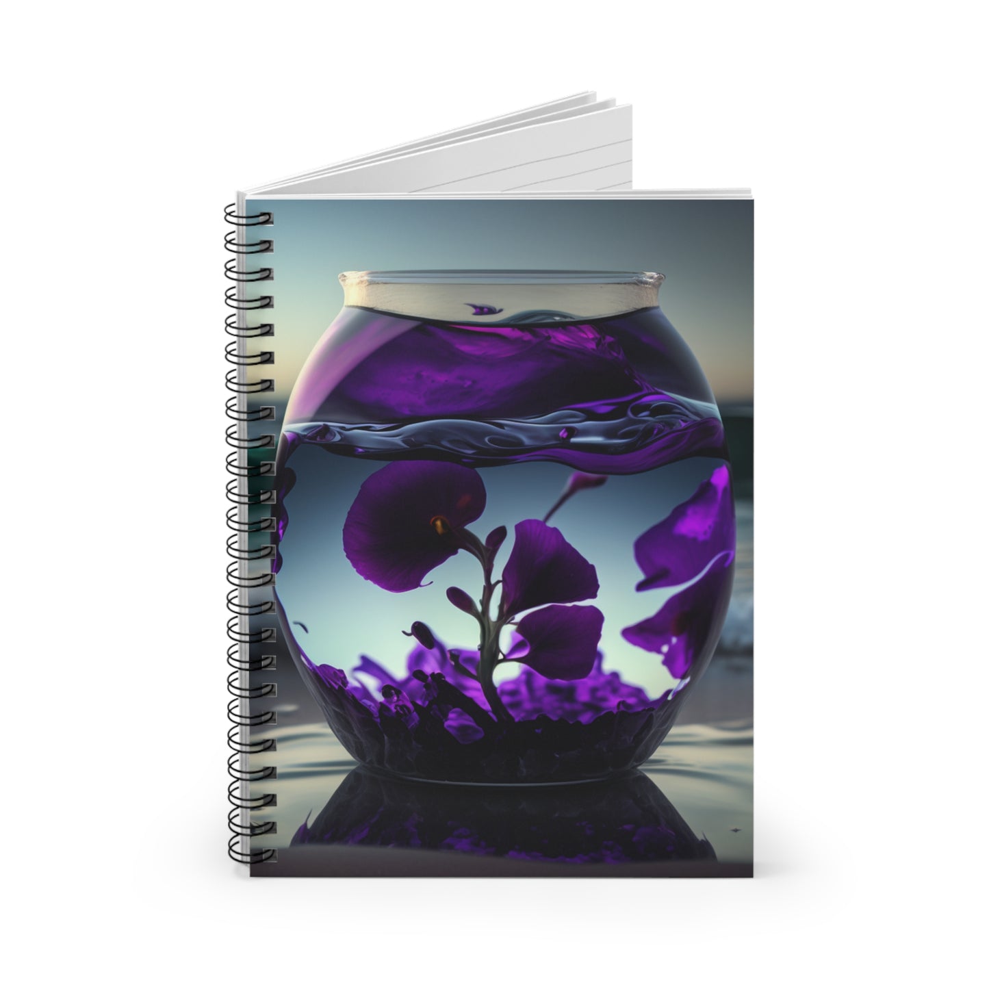 Spiral Notebook - Ruled Line Purple Sweet pea in a vase 4