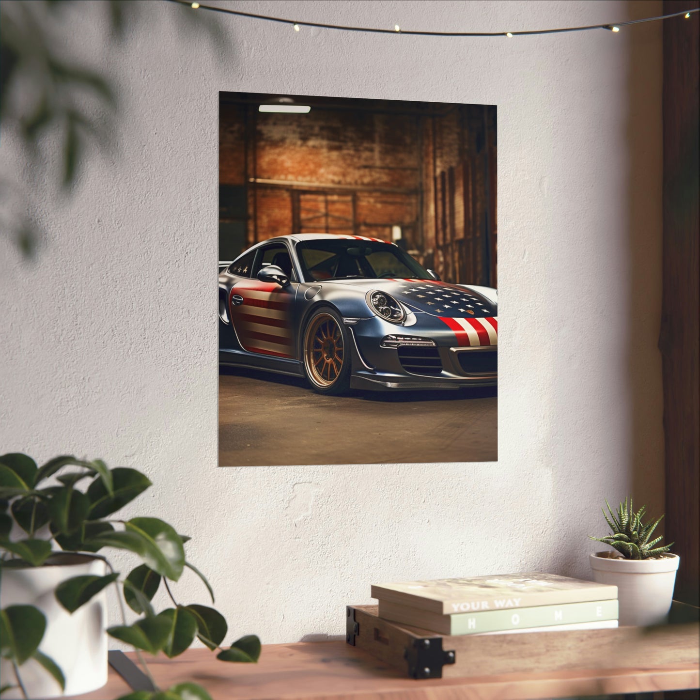 Premium Matte Vertical Posters American Flag Porsche 1