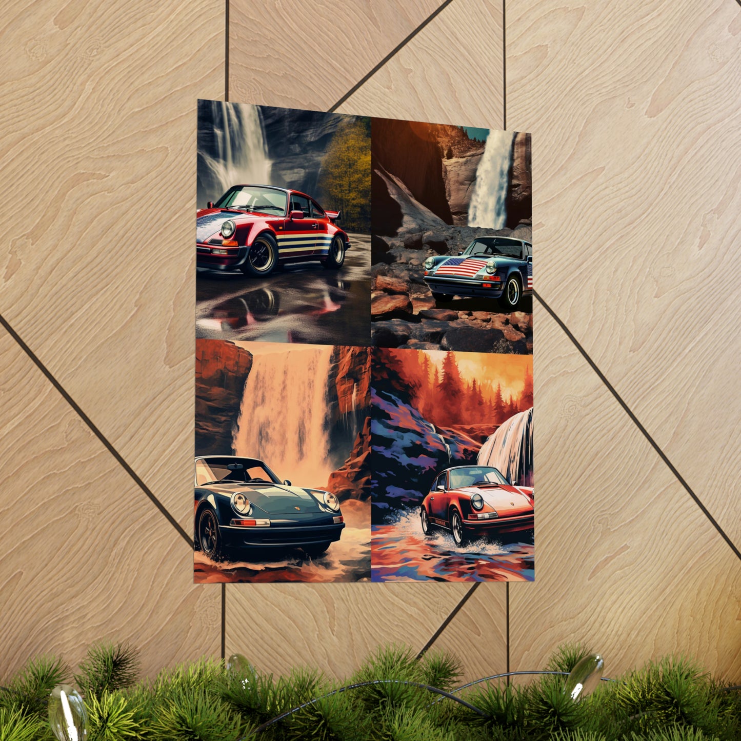 Premium Matte Vertical Posters American Flag Porsche Abstract 5