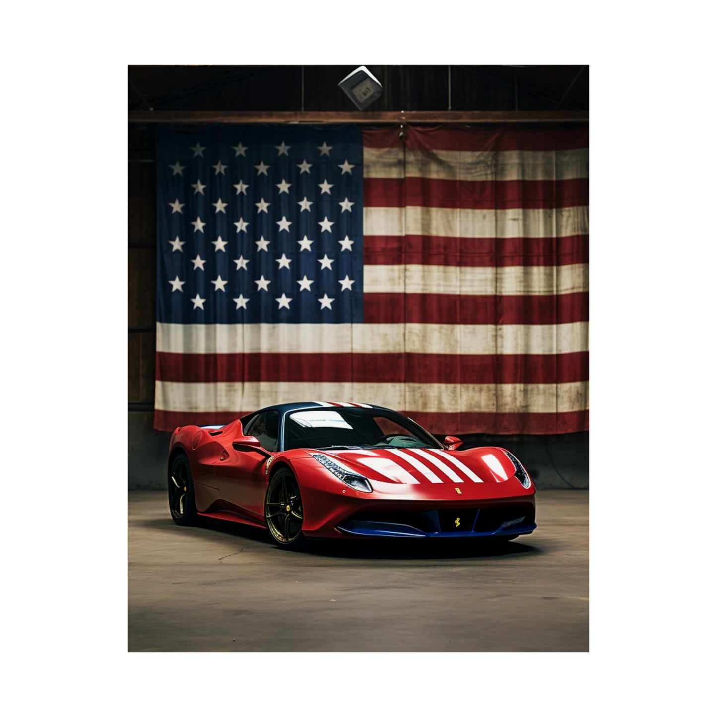 Premium Matte Vertical Posters American Flag Farrari 4