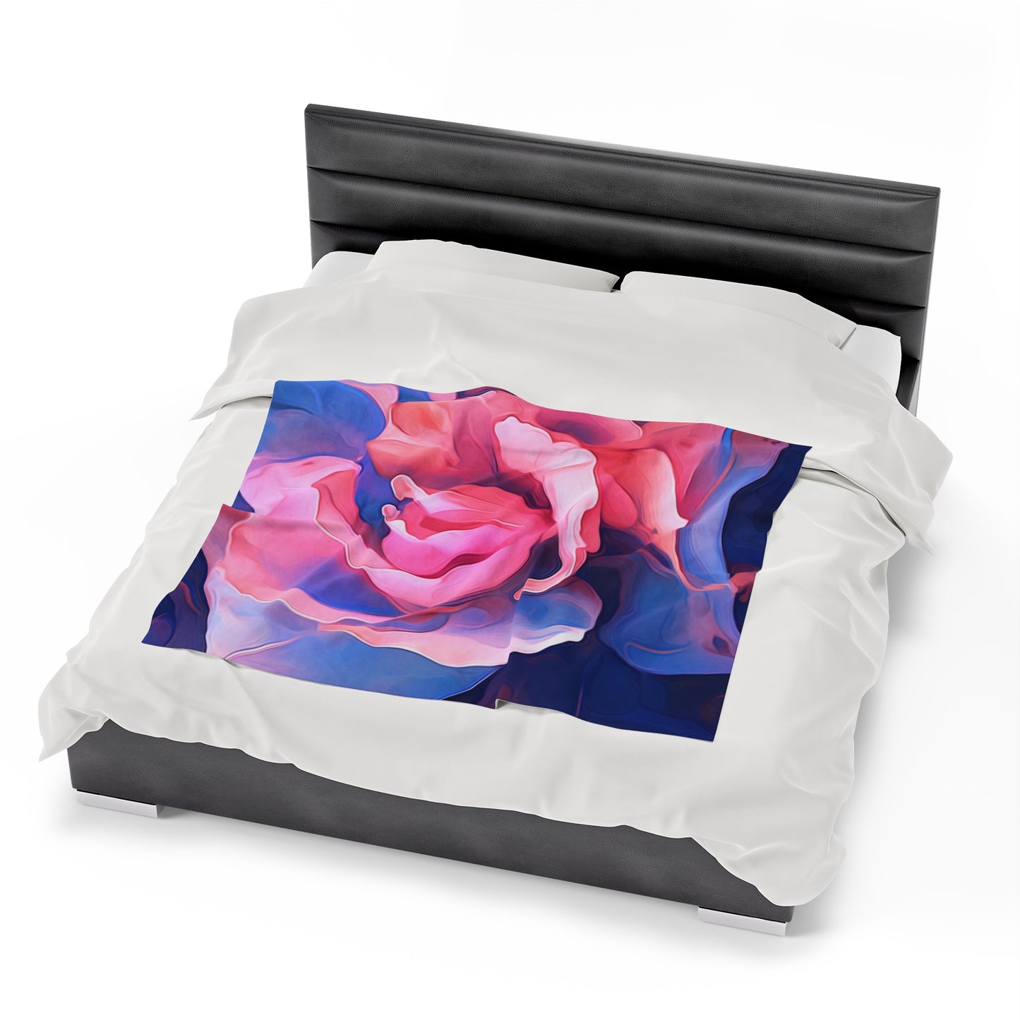 Velveteen Plush Blanket Pink & Blue Tulip Rose 1