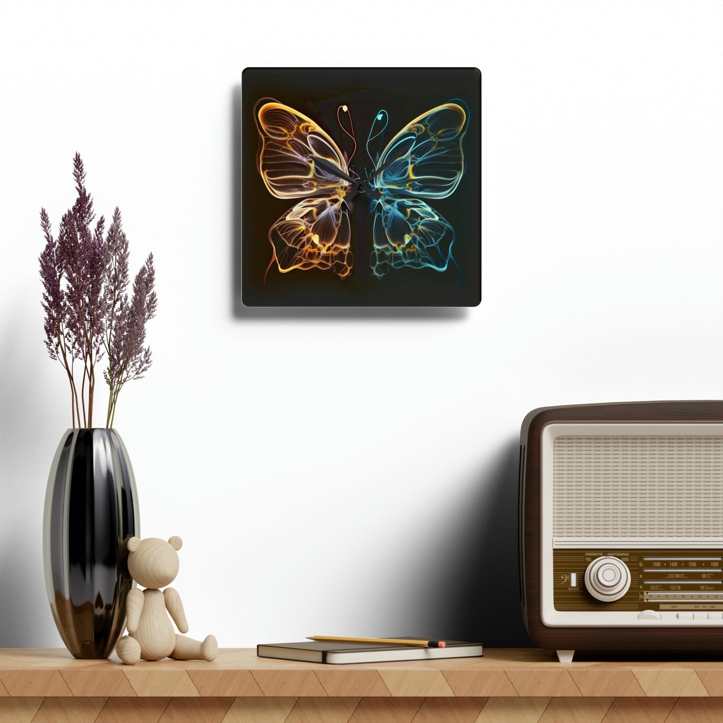 Acrylic Wall Clock Neon Glo Butterfly 3