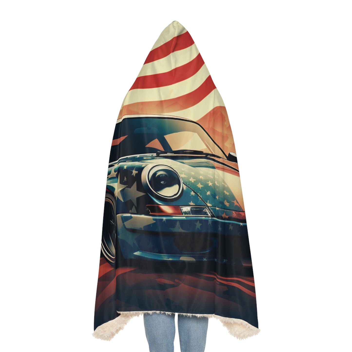 Snuggle Hooded Blanket Abstract American Flag Background Porsche 4