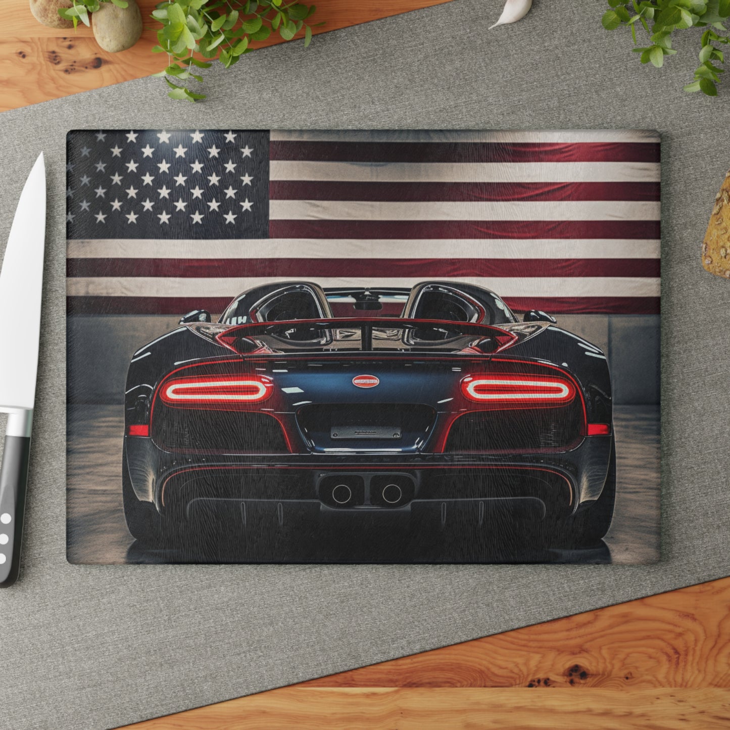 Glass Cutting Board American Flag Background Bugatti 4