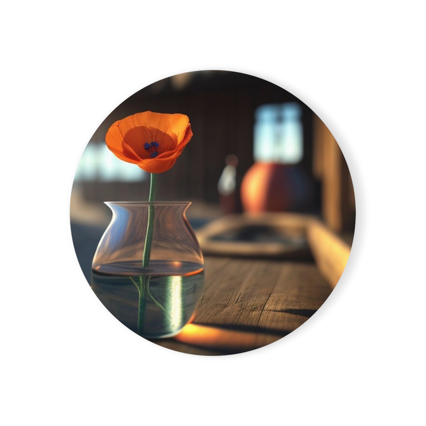 Cork Back Coaster Poppy in a Glass Vase 2