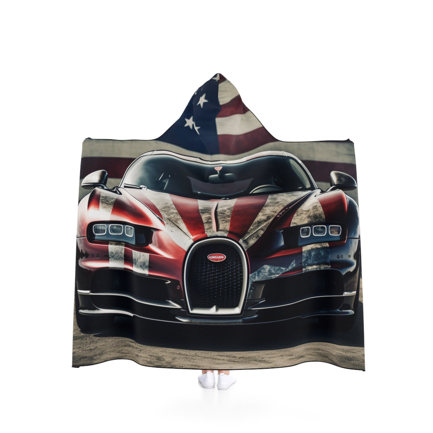 Hooded Blanket American Flag Background Bugatti 3