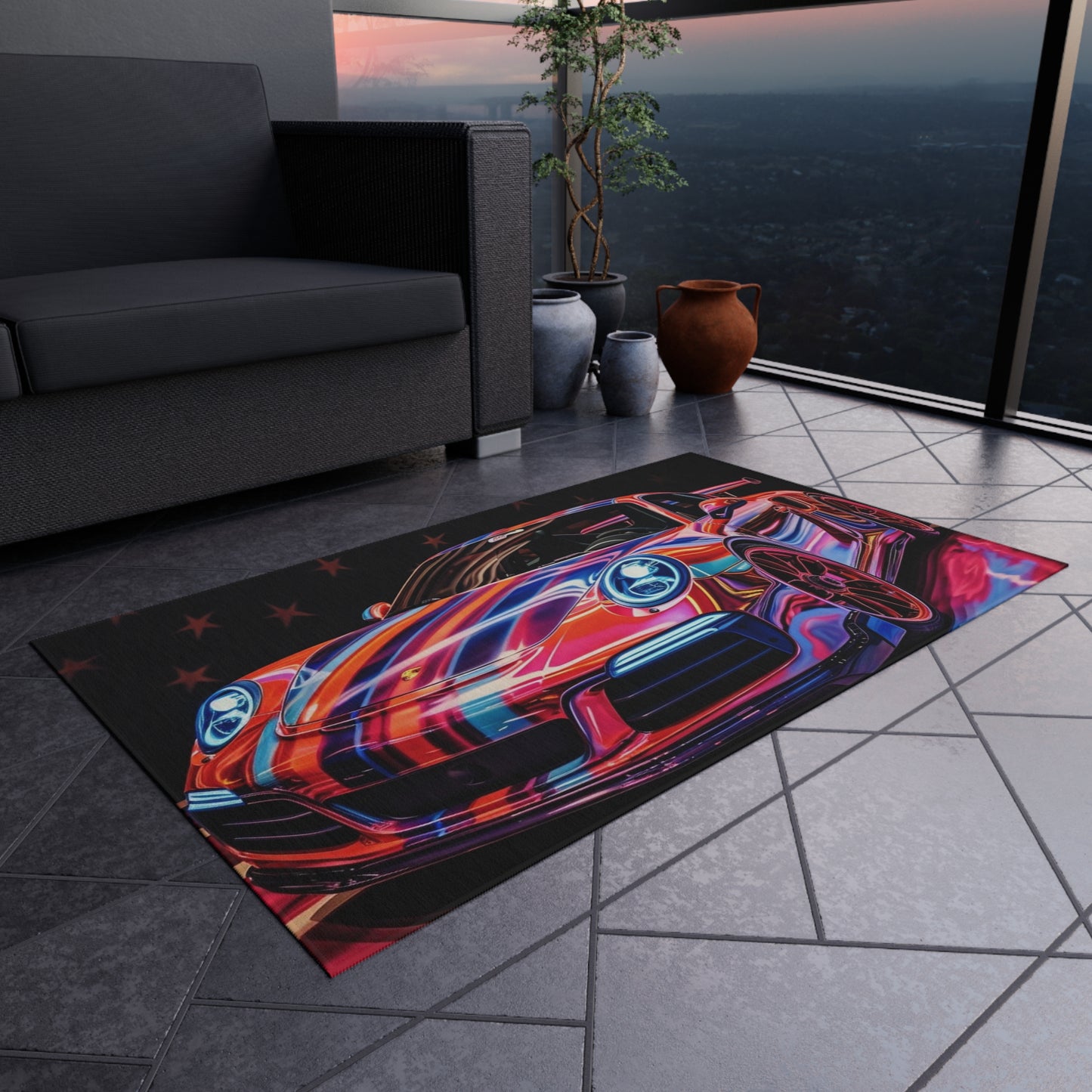 Outdoor Rug  American Flag Colored Porsche 3