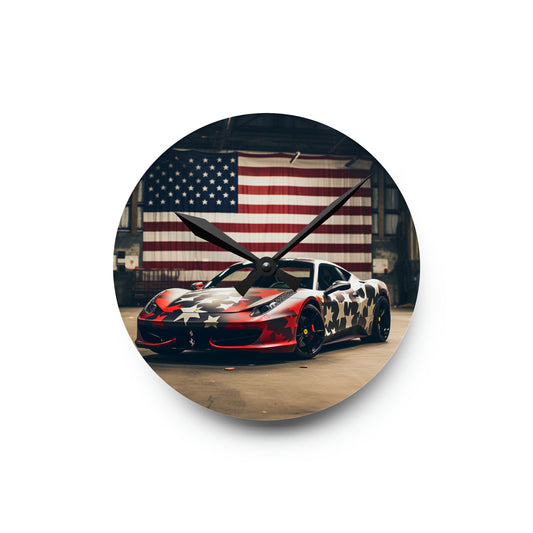 Acrylic Wall Clock American Flag Farrari 1