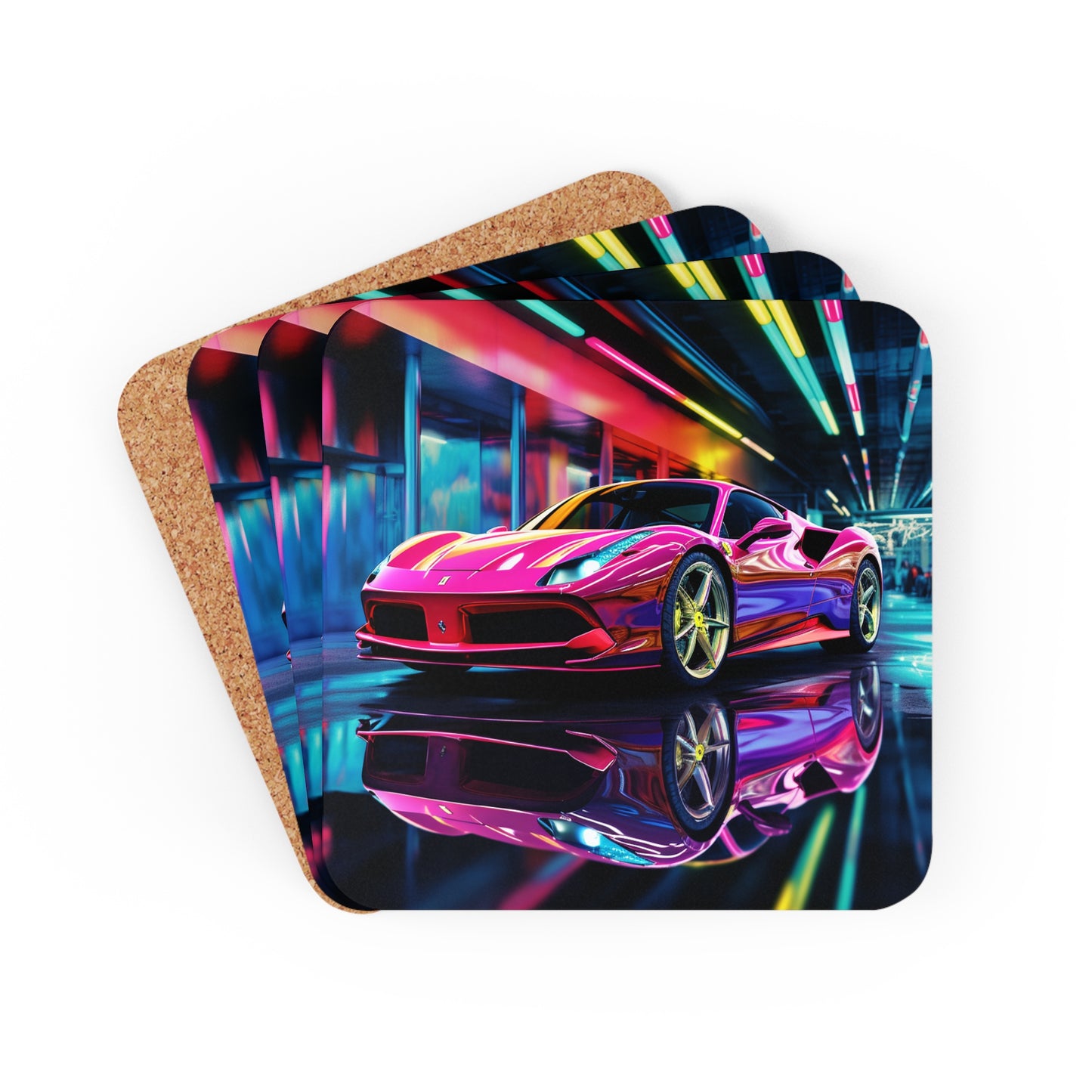 Corkwood Coaster Set Pink Macro Ferrari 4