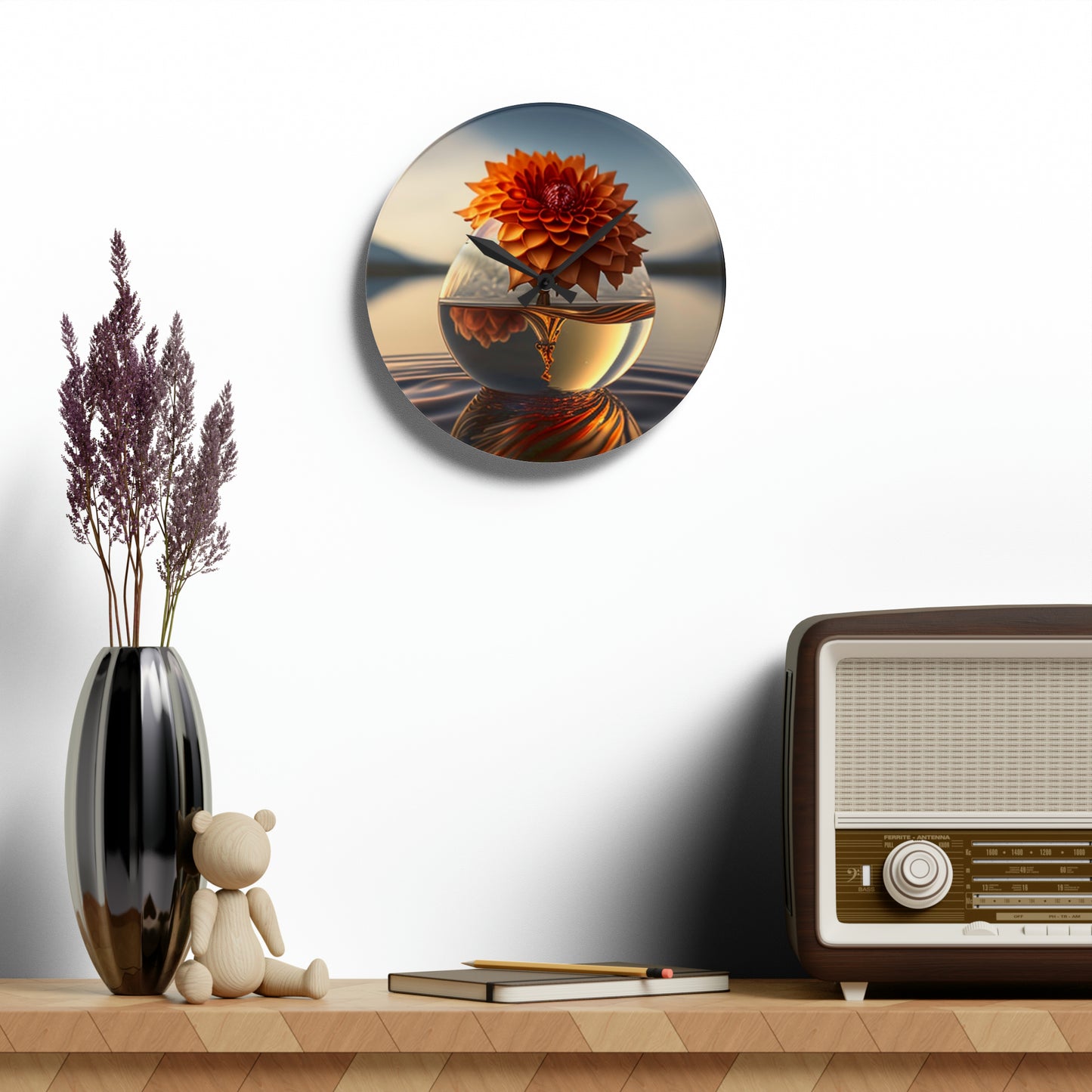 Acrylic Wall Clock Dahlia Orange 1