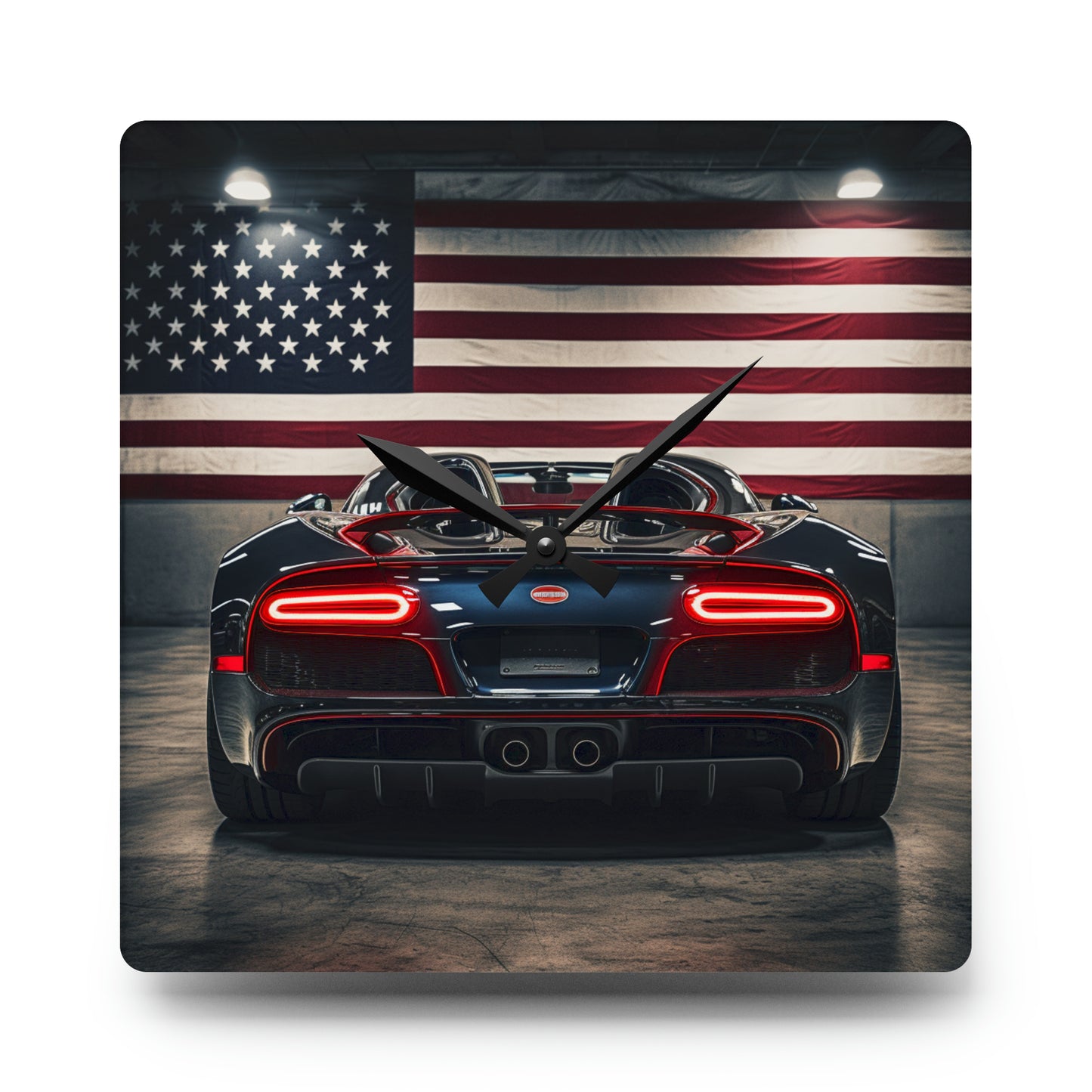 Acrylic Wall Clock American Flag Background Bugatti 4