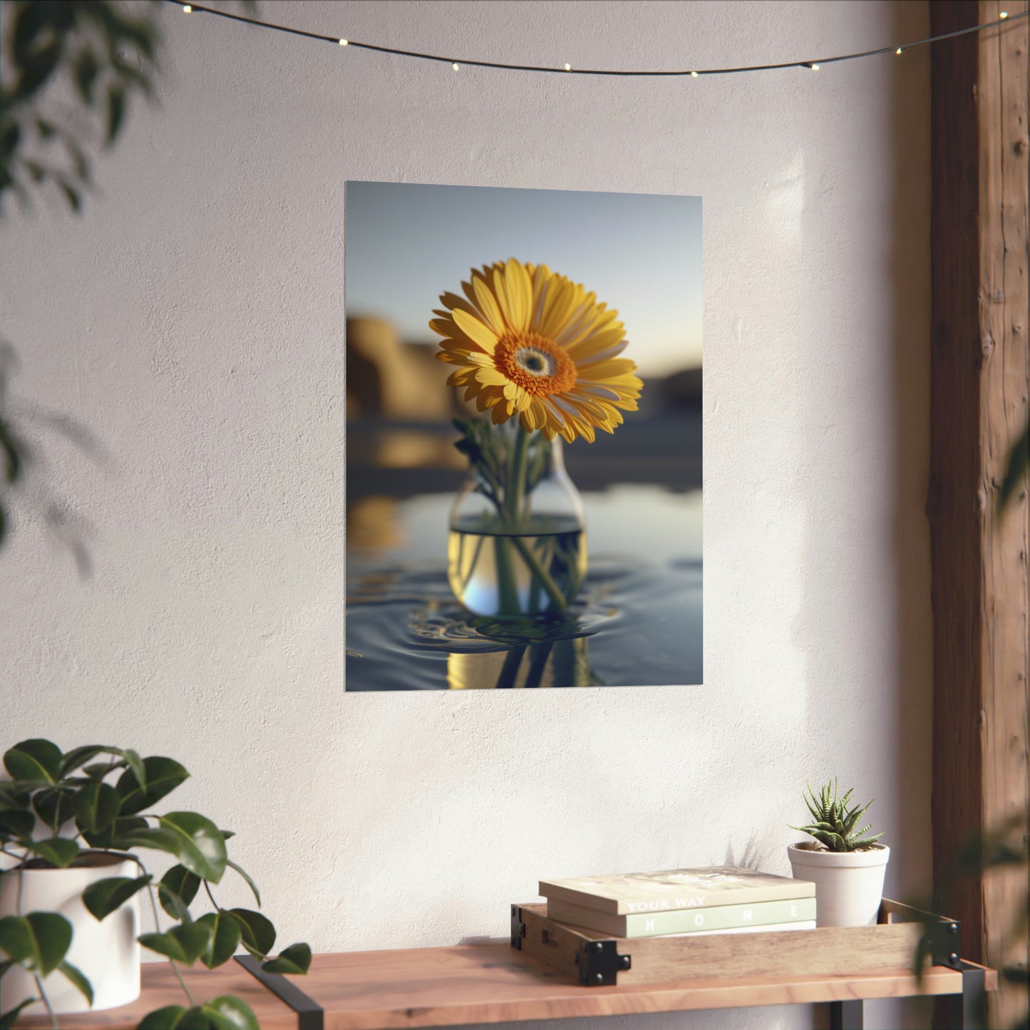 Premium Matte Vertical Posters yello Gerbera glass 4