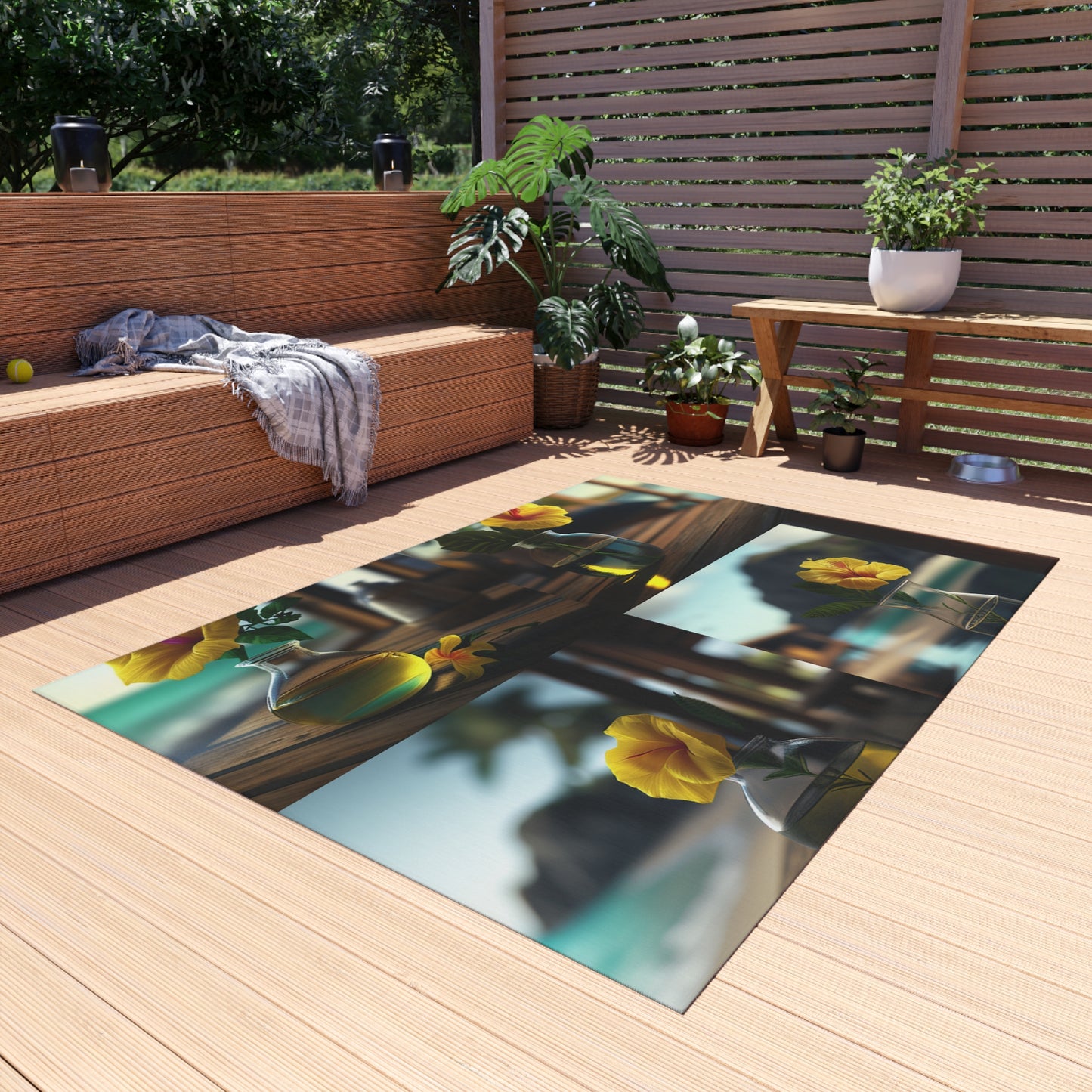 Outdoor Rug  Yellow Hibiscus Wood 5