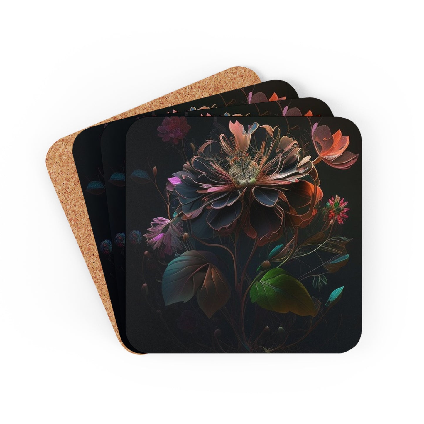 Corkwood Coaster Set Flower Arangment 2