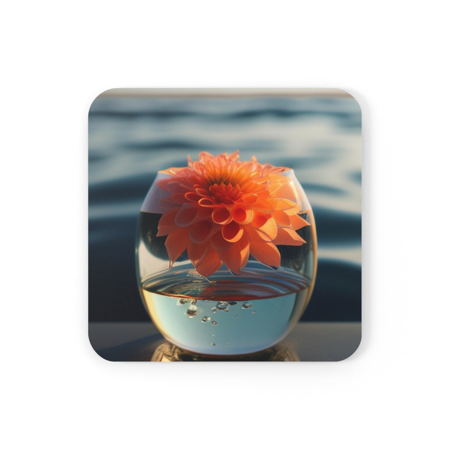 Corkwood Coaster Set Dahlia Orange 2