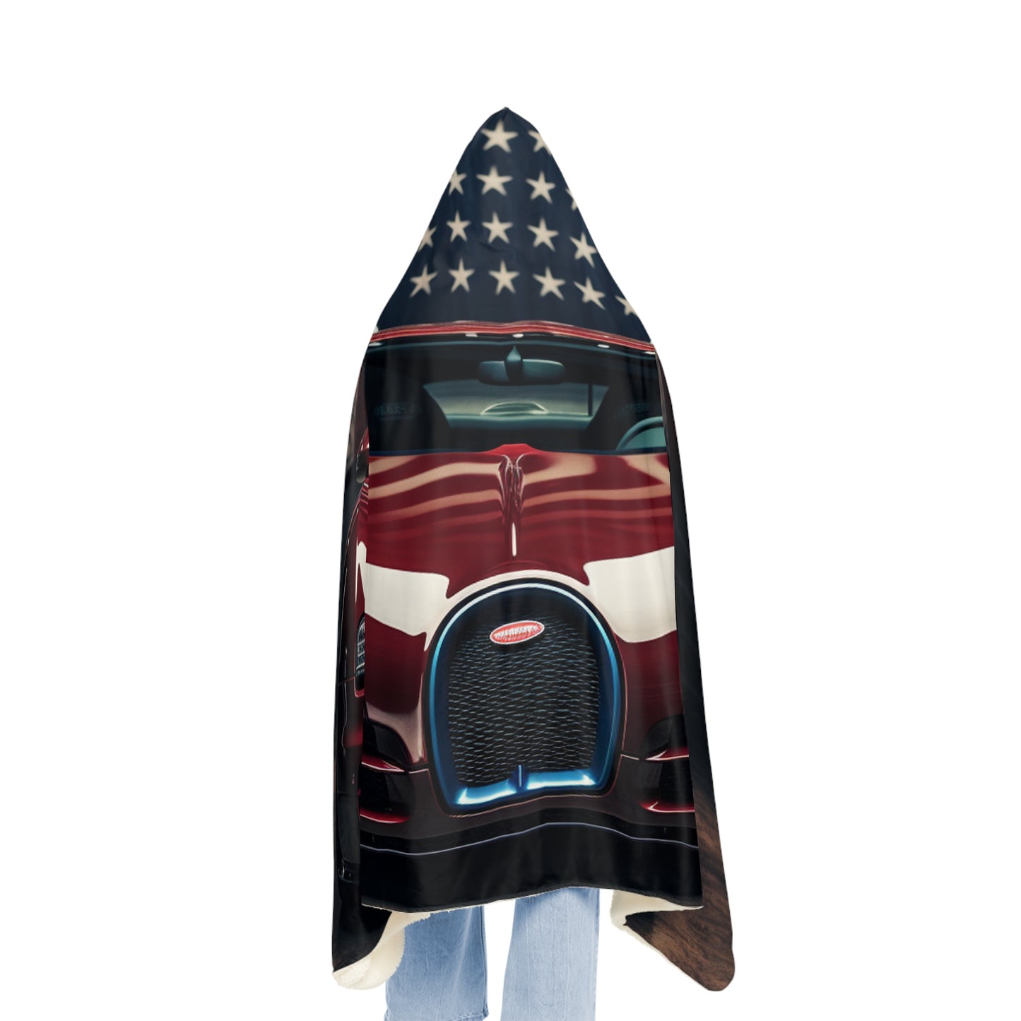 Snuggle Hooded Blanket American Flag Background Bugatti 1