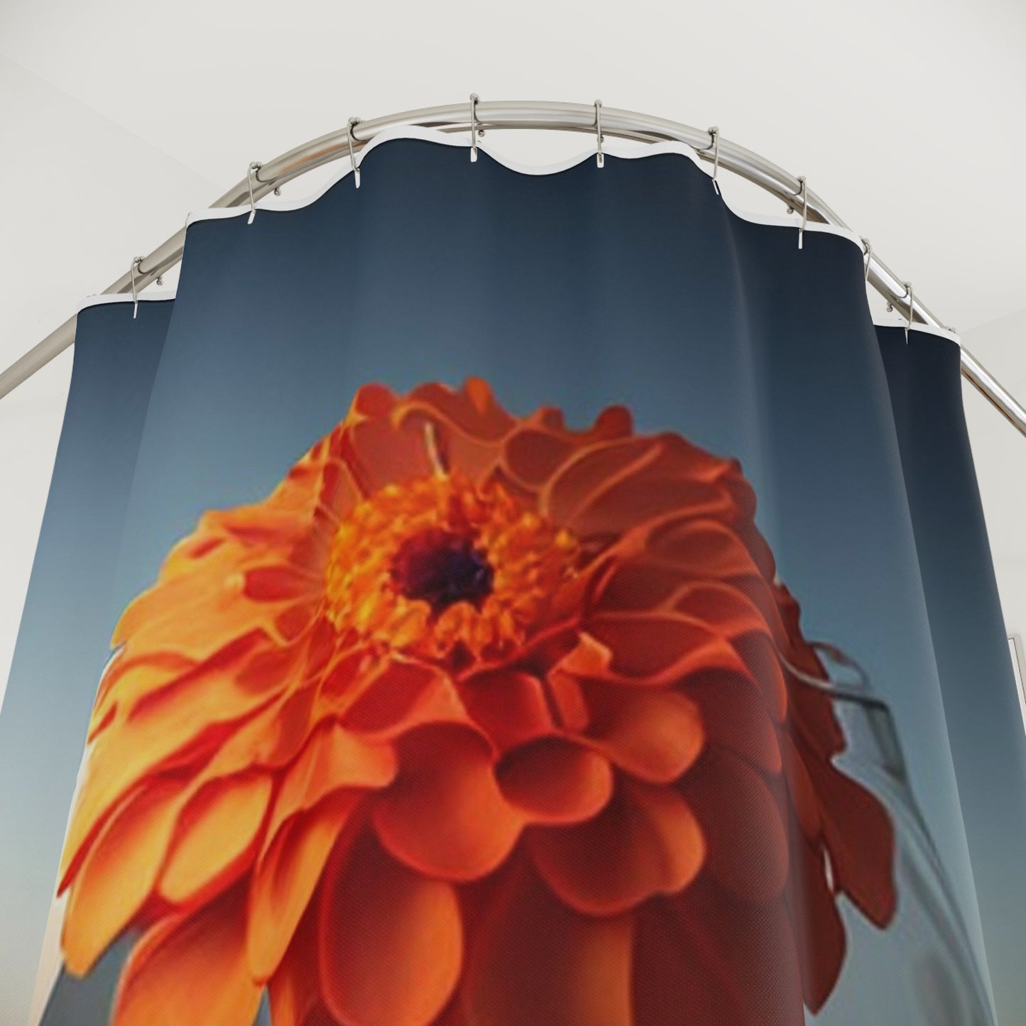 Polyester Shower Curtain Orange Zinnia 4