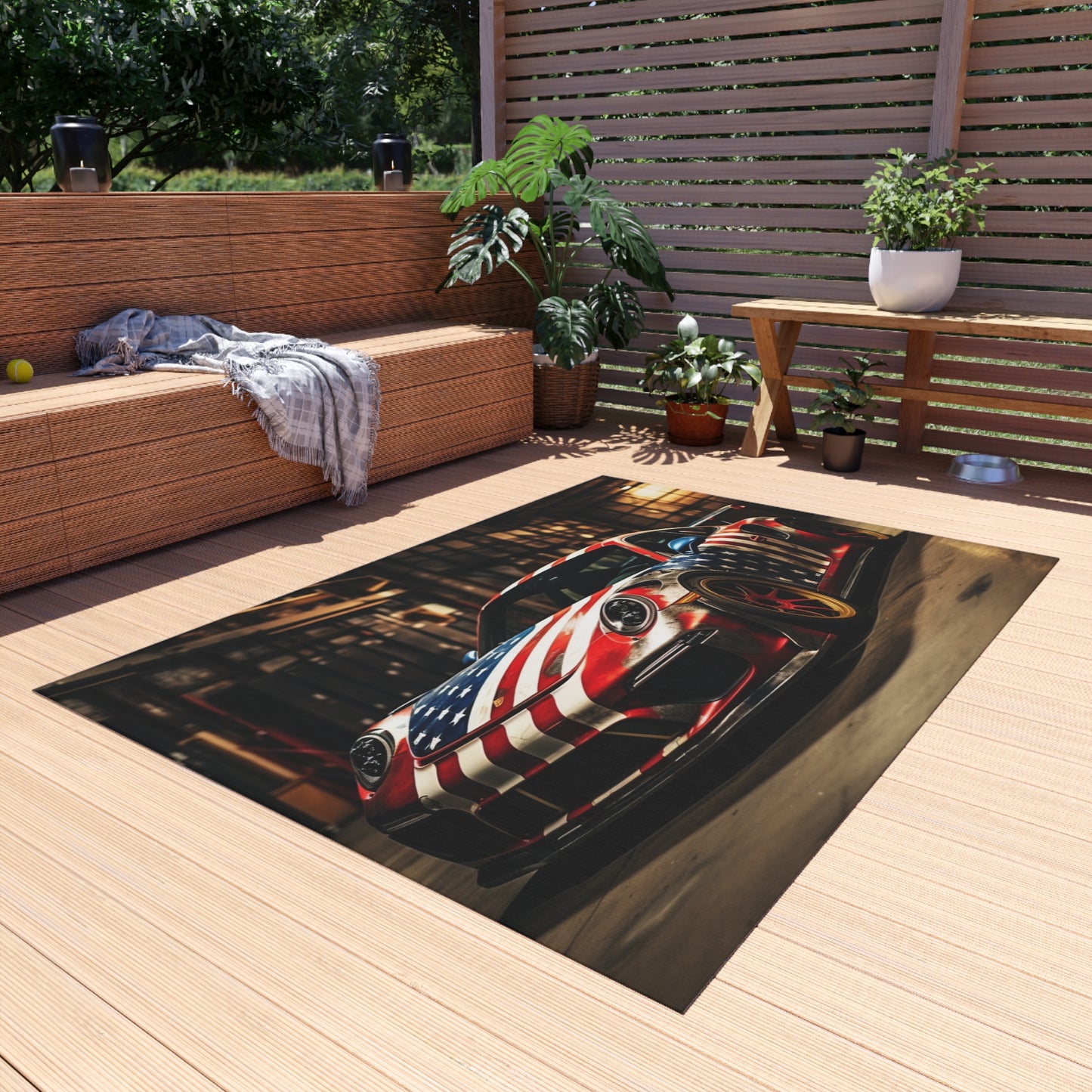 Outdoor Rug  American Flag Porsche 4