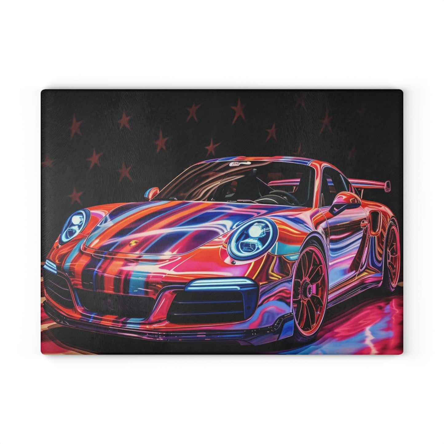 Glass Cutting Board American Flag Colored Porsche 4