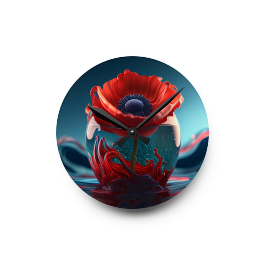 Acrylic Wall Clock Red Anemone in a Vase 2