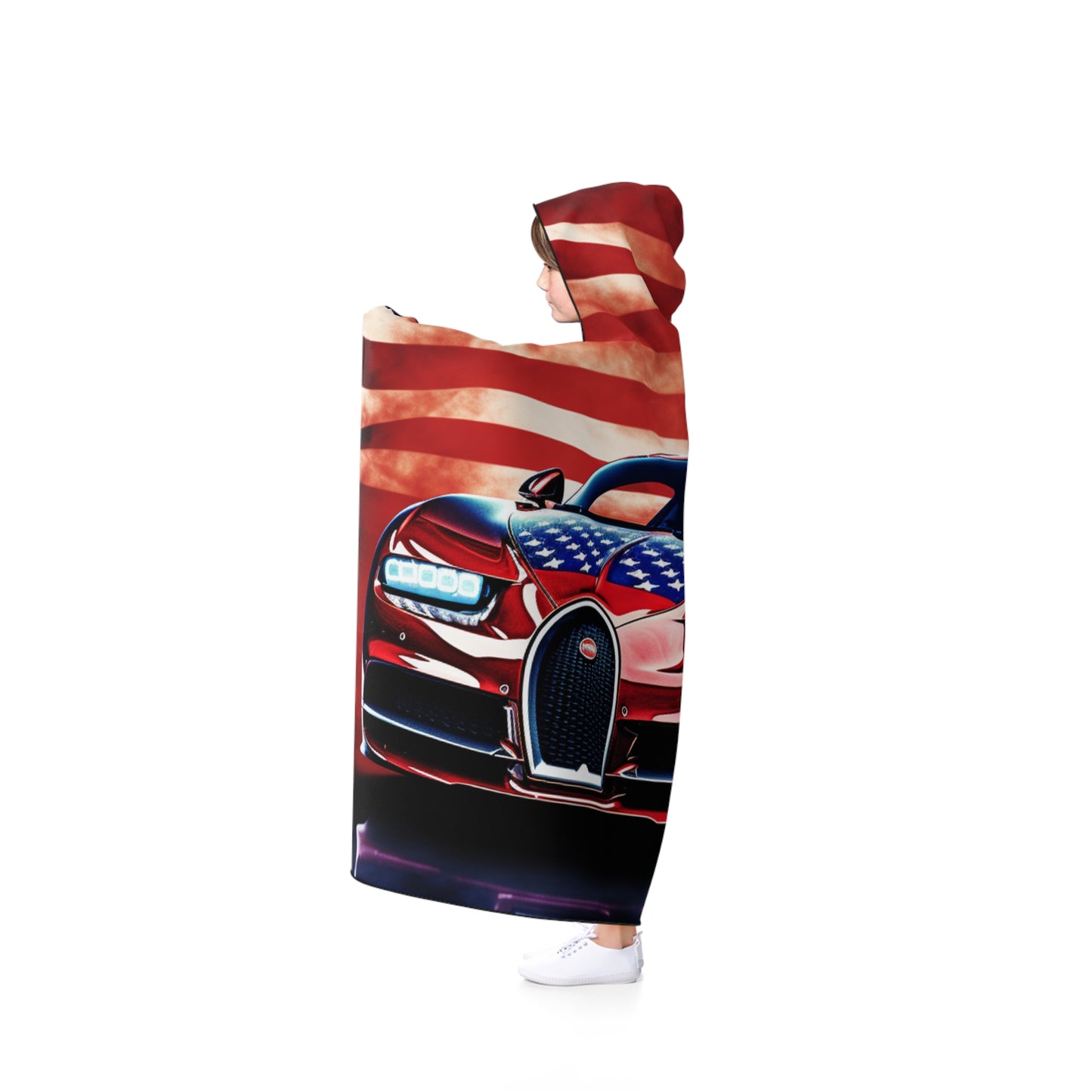 Hooded Blanket Abstract American Flag Background Bugatti 3