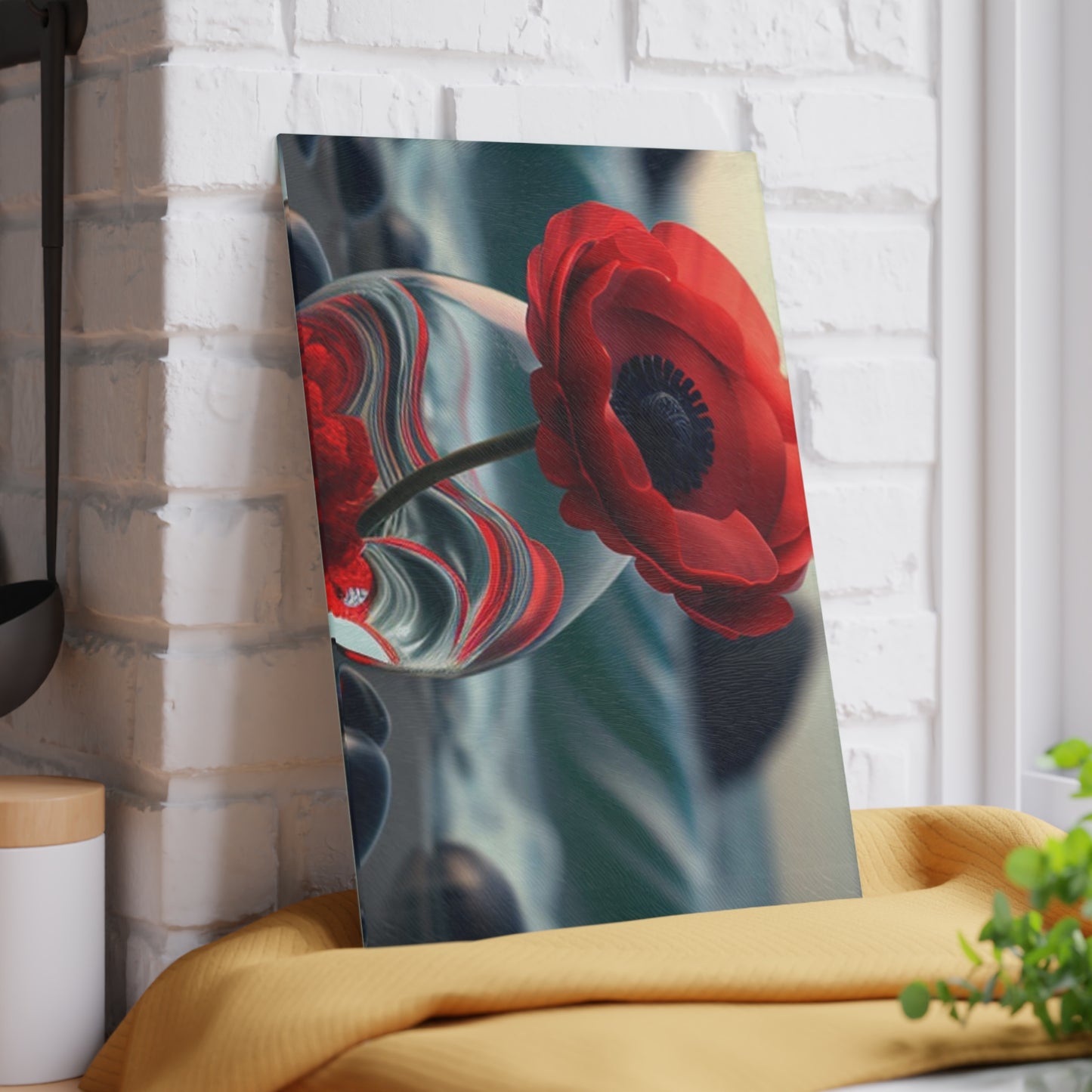 Glass Cutting Board Red Anemone in a Vase 1