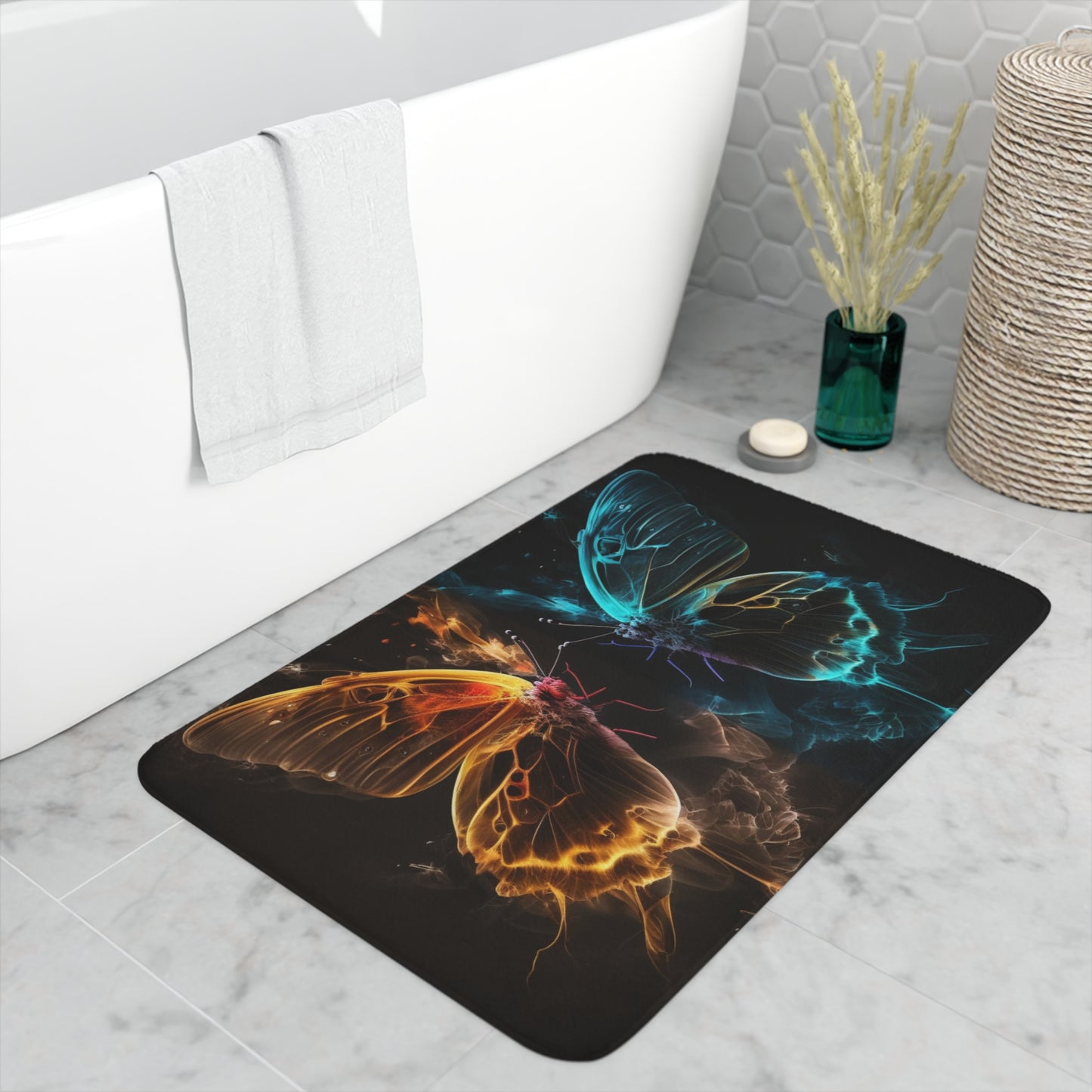 Memory Foam Bath Mat Kiss Neon Butterfly 7