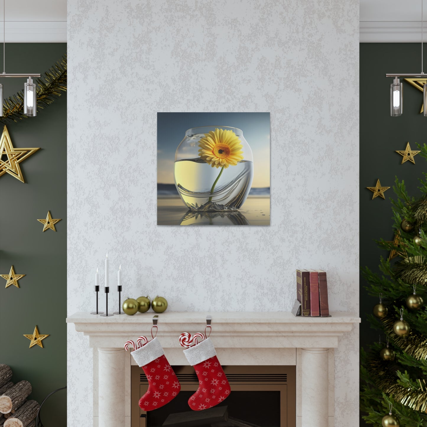 Canvas Gallery Wraps yello Gerbera glass 1