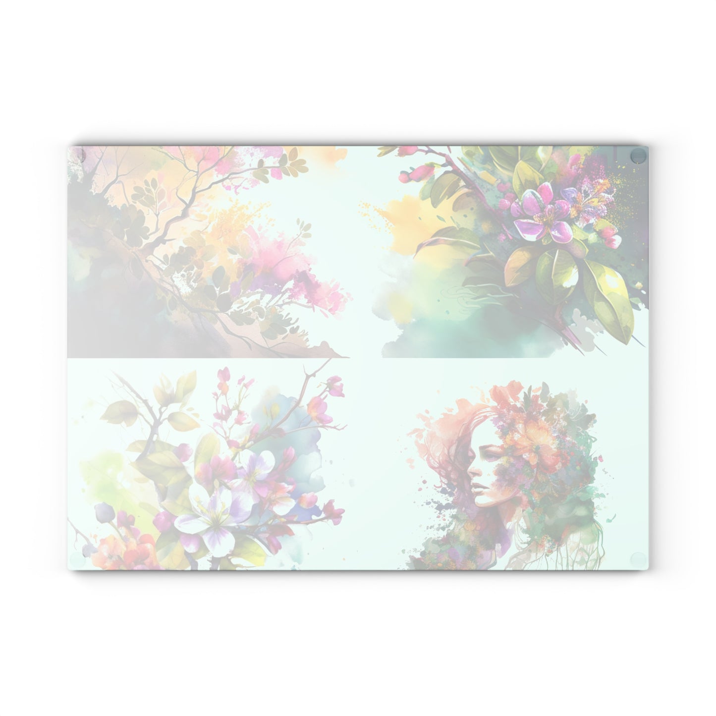 Glass Cutting Board Mother Nature Bright Spring Colors Realistic Watercolor 5