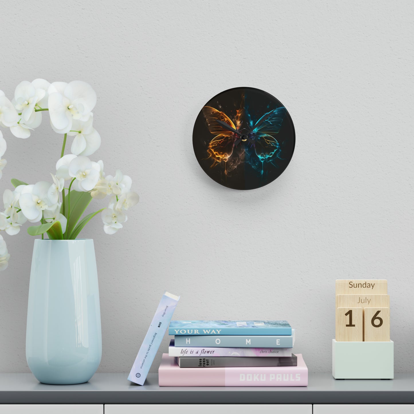 Acrylic Wall Clock Kiss Neon Butterfly 7