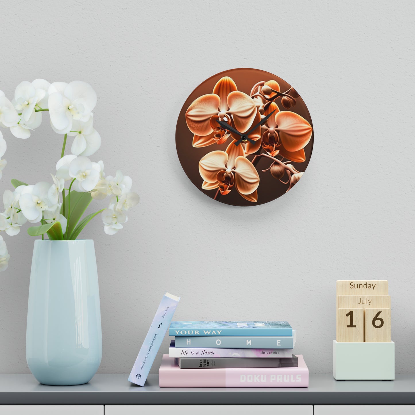 Acrylic Wall Clock orchid pedals 3