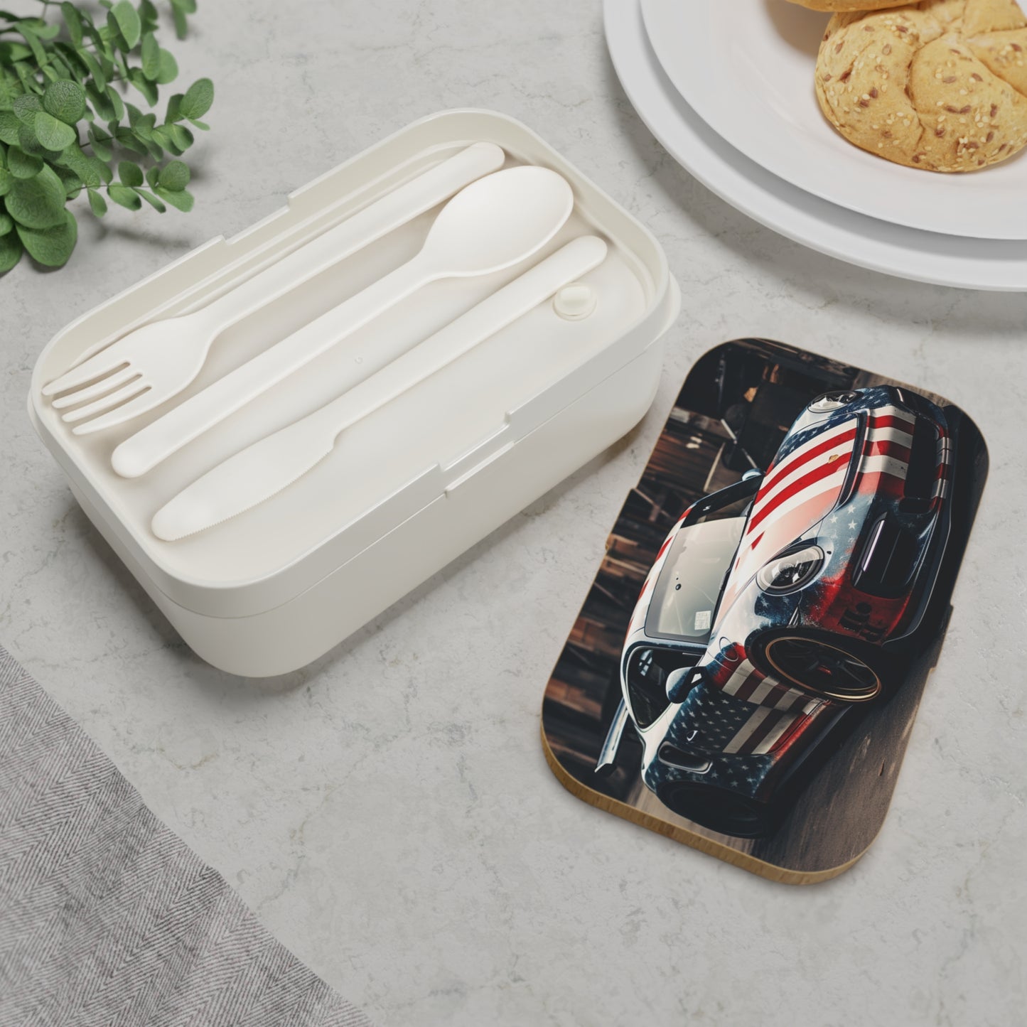 Bento Lunch Box American Flag Porsche 3