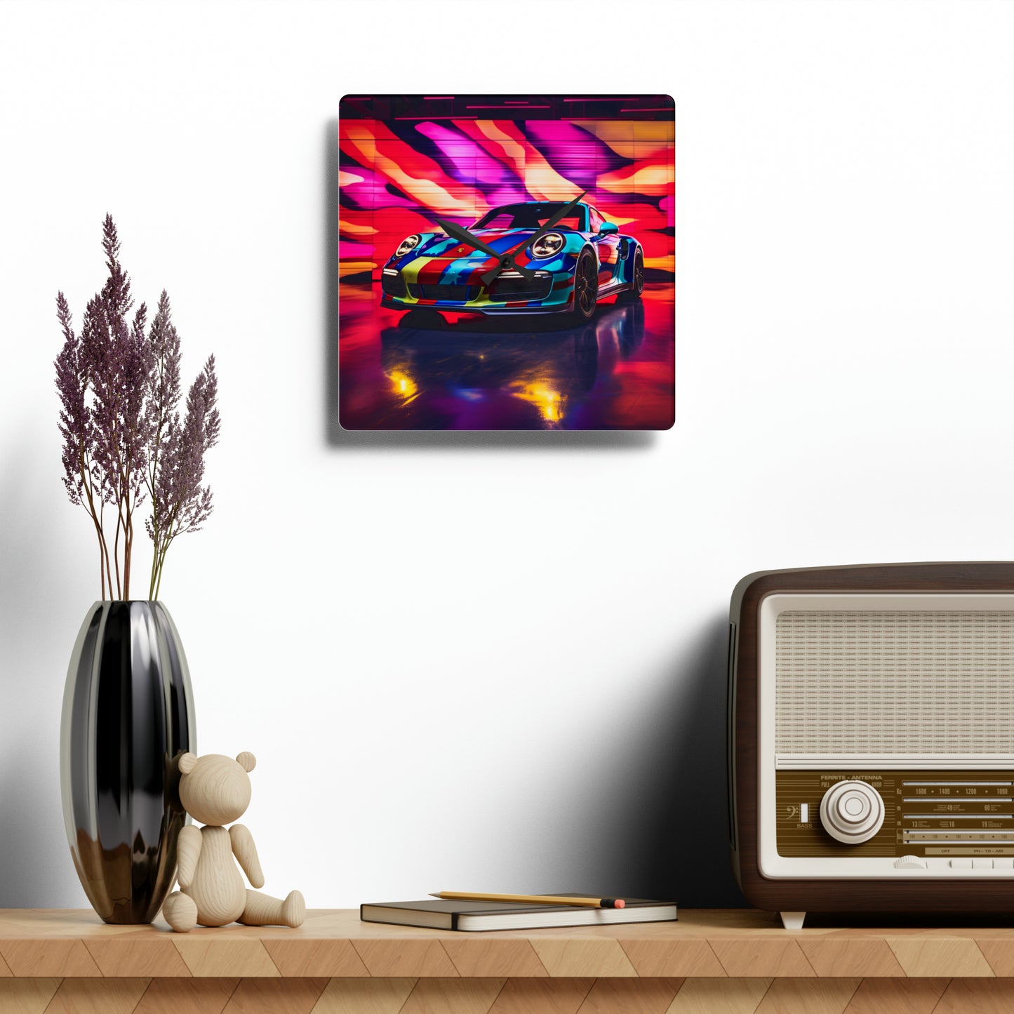 Acrylic Wall Clock Macro American Flag Porsche 1