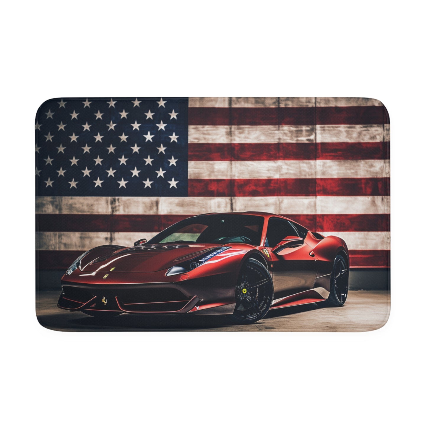 Memory Foam Bath Mat American Flag Background Ferrari 4