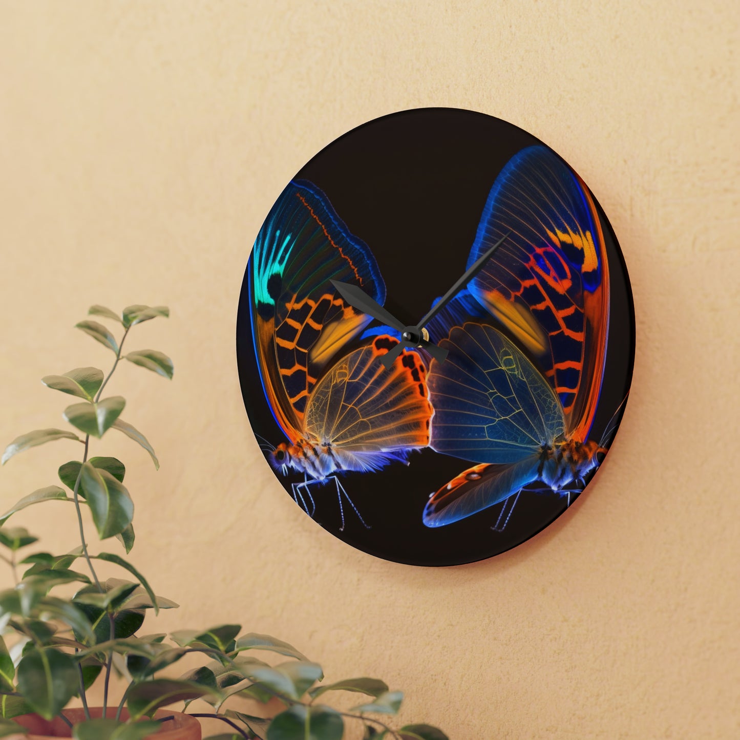 Acrylic Wall Clock Neon Glo Butterfly 2