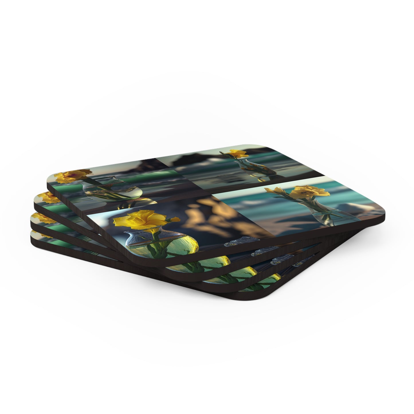 Corkwood Coaster Set Yellow Gladiolus glass 5