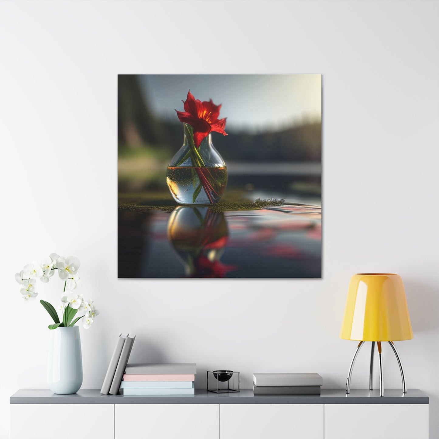 Canvas Gallery Wraps Red Lily in a Glass vase 3