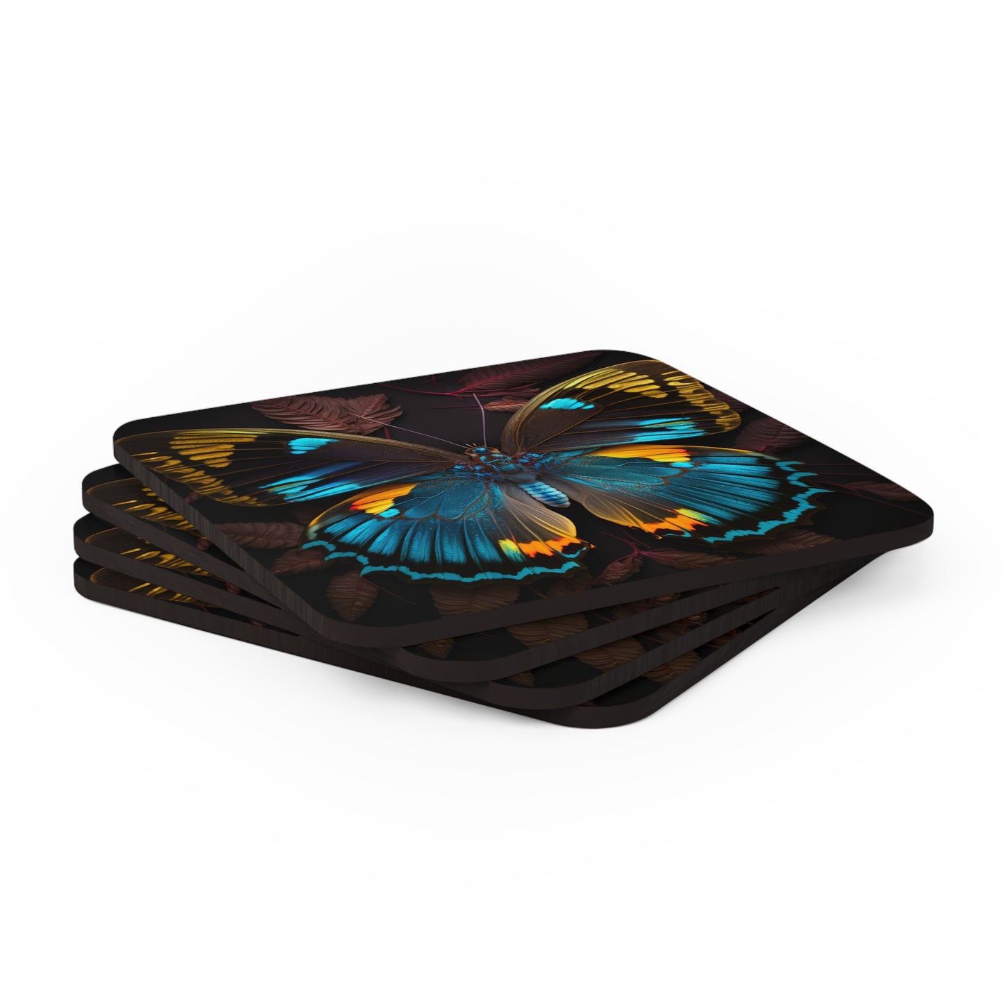 Corkwood Coaster Set Neon Butterfly Flair 1